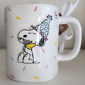Peanuts SNOOPY Woodstock Coffee Mug HAPPY BIRTHDAY Double Sided NWT Rae Dunn